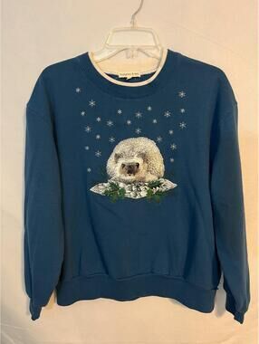 Margaux & Lexi Hedgehog Snow Pullover Sweatshirt Blue Size Large Grandma Core
